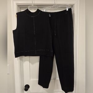 St. John Black Sleeveless Top and Pants Set